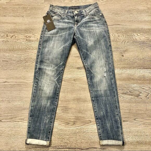 NWT ROCK & REPUBLIC 𝅺Skinny Boyfriend Emo Light Wash Distressed Jeans Size 0 - Picture 1 of 9